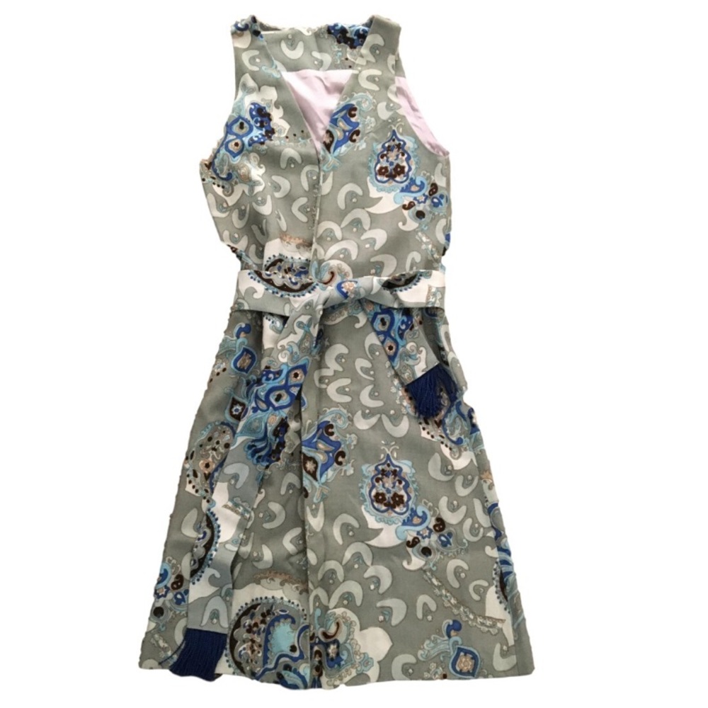 1970 Vintage Linen Gray Paisley Dress